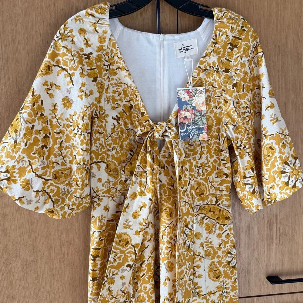 Sezane ROBE LONGUE NEOMIE ALCAZAR OCRE Yellow Floral Dress NWT SIZE 34 US 2 - Picture 9 of 16